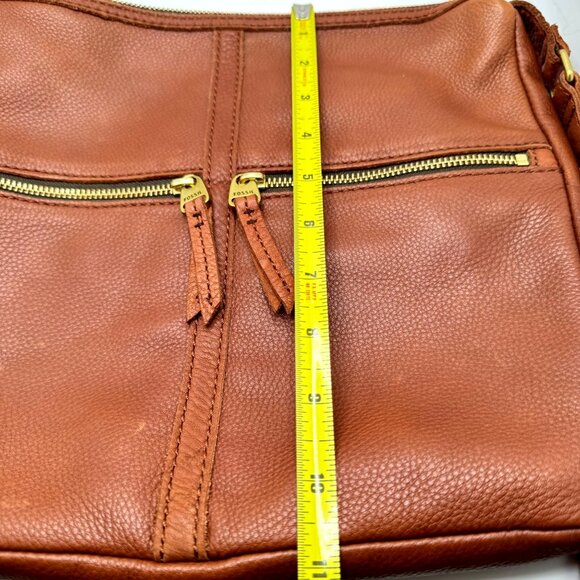 Fossil Light Brown Pebbled Leather Front Zipper Pockets Crossbody Bag Vtg - Picture 4 of 12
